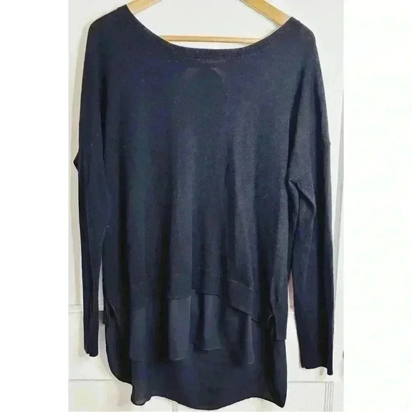 Black RW  & Co Sweater with Open Back Tie and Long Underneath Shirt Size XL - Picture 1 of 10